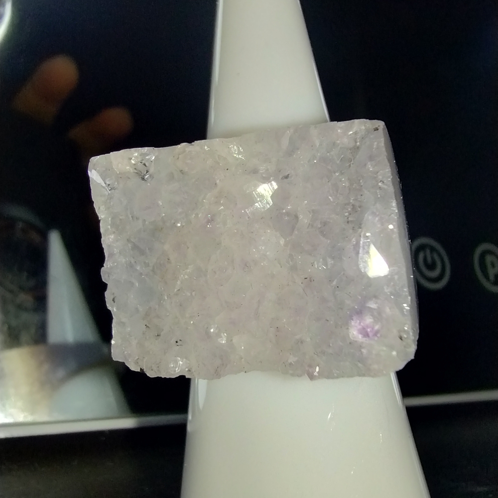 Elegant Brazilian Quartz and Translucent Light Grey Agate Crystal Ring (5.5 US)